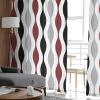 Semi Sheer Curtains 63 inch Length for Living Room,Rod Pocket Voile Drapes Bedroom Decor, Mid-Century Modern Geometric Black Red Gray Pattern Window Curtains 2 Panels for Sliding Glass Door,Patio view 4