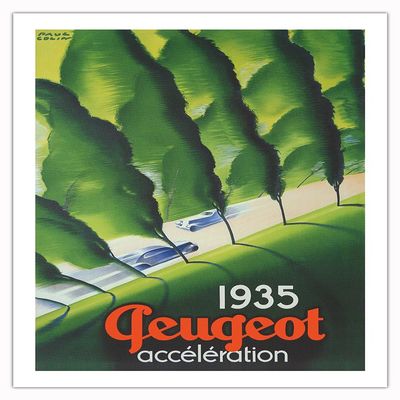 1935 Peugeot Acceleration (Acclration) - Vintage Automobile Poster by Paul Colin - Fine Art Matte Paper Print (Unframed) 24x32in