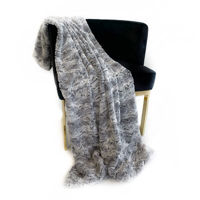 Plutus Silver Wild Rabbit Faux Fur Luxury Throw Blanket 96in x 110in