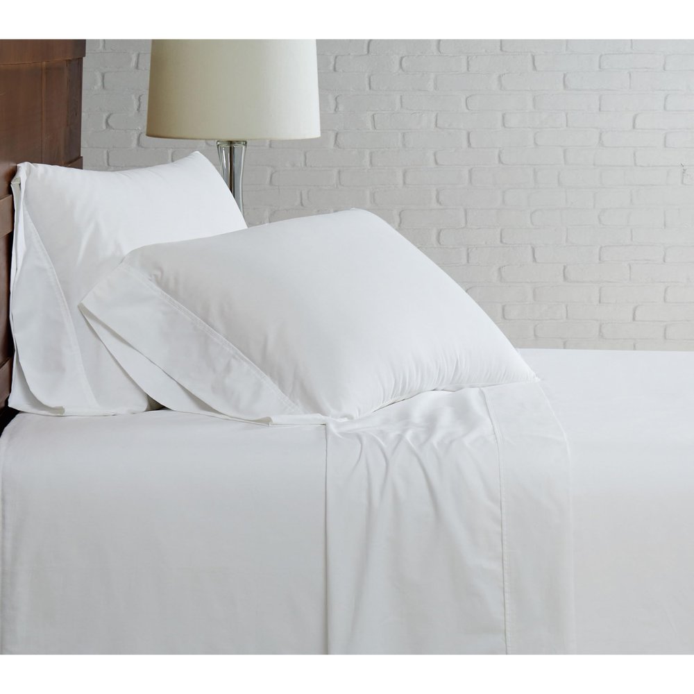 CANNON Solid Percale 200 Thread Count Sheet Sets White 100% Cotton 5-Piece Split King Sheet Set, Solid Color Themed, Adult Bedding, Oeko-TEX Certified