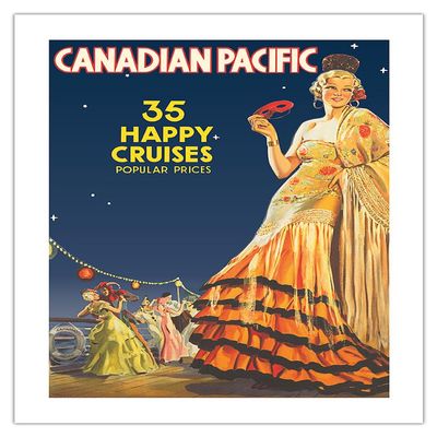35 Happy Cruises - Canadian Pacific - Vintage Ocean Liner Travel Poster by Fred W. Purvis c.1935 - Fine Art Matte Paper Print (Unframed) 24x32in