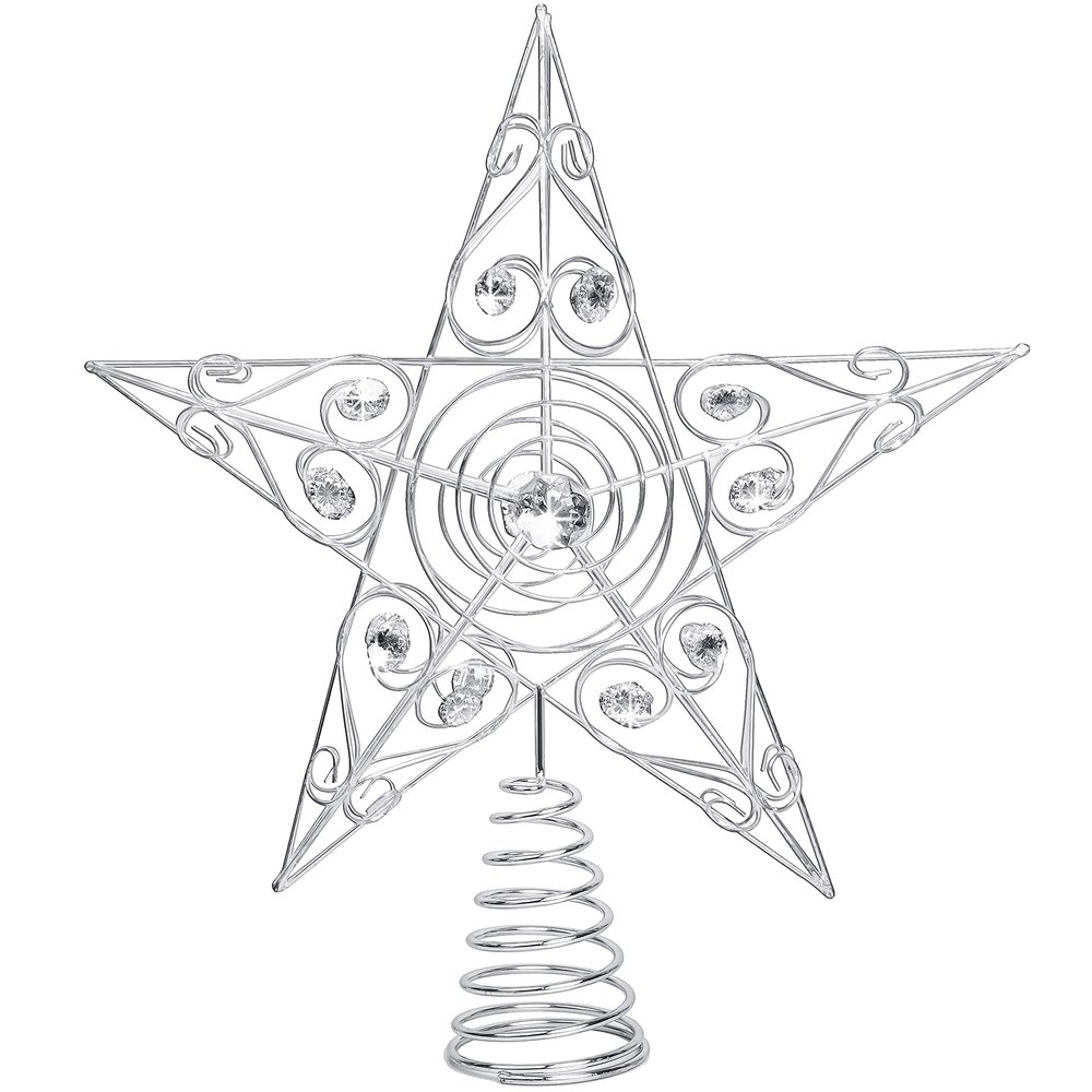 Glitter Metal Star Christmas Tree Topper Christmas Star Tree Topper Tree Topper for Christmas Farmhouse Rustic Tree Topper for Christmas Tree Ornaments Indoor Party Home Decoration 12"(Silver)