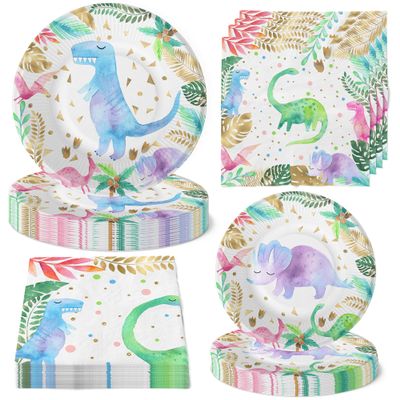 Girls Dinosaur Party Plates and Napkins - Pink Dinosaur Birthday Party Supplies (Serves 20)