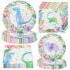 Girls Dinosaur Party Plates and Napkins - Pink Dinosaur Birthday Party Supplies (Serves 20) view 1