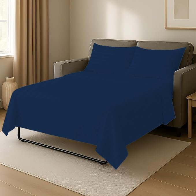4 Piece Sleeper Sofa Luxury Bed Sheet Set 100% Egyptian Cotton 800 Thread Count Twin Size Sleeper Sofa (36" x 72") Inch Fits Mattresses Up to 5" Drop - Navy Blue Stripe