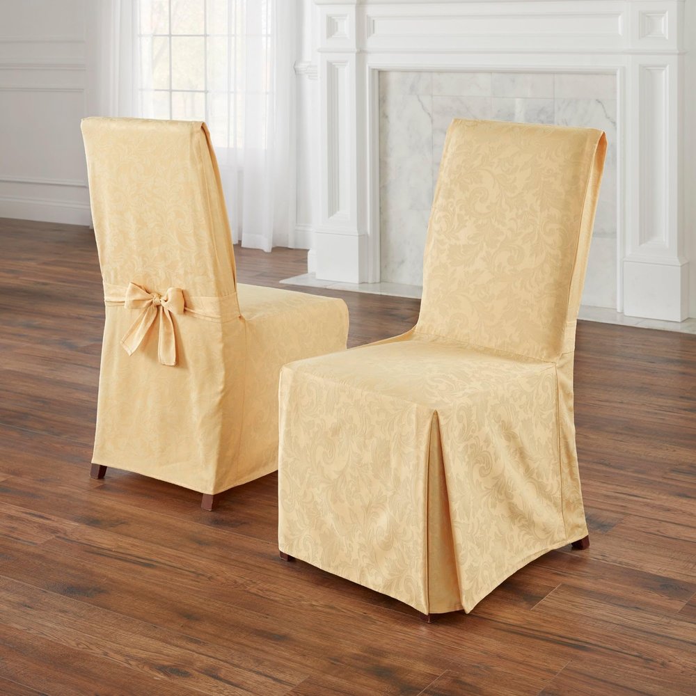 BrylaneHome Damask Set of 2 Chair Covers - Gold