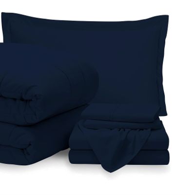 7 Piece Bed-in-A-Bag Comforter & Sheet Set 21" Deep Pocket, 100% Egyptian Cotton Oversized Super King Size, Navy, Sets Include - 1Comforter, 1Flat Sheet,1Fitted Sheet, 2Pillowcase & 2Pillowsham