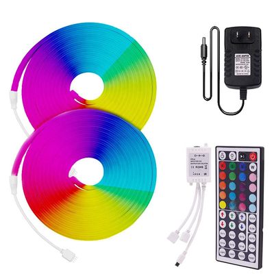 XUNATA RGB LED Neon Strip Light, 2 Rolls 16.4ft 12V Color Changing LED Rope Strip, SMD 3535 96 LEDs/M IP67 Waterproof Outdoor Flexible Sign Tupe Light with 44-Key Remote/Power Supply for Stage Decor