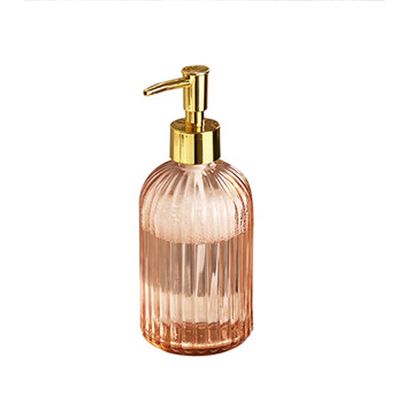 Layboo Concise Vertical Stripe Ceramic Hand Soap Dispenser, Decorative Liquid Soap & Lotion Dispenser Hand Soap Dispenser, for Kitchen or Bathroom Countertops 400ML (Tawny)