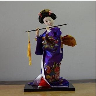 Crysdaralovebi 30cm Japanese Geisha Silk furnishings Kimono Kabuki Doll Ladies Decor furnishings Japanese Silk Handicraft Decoration Figure (Maroon,30cm)
