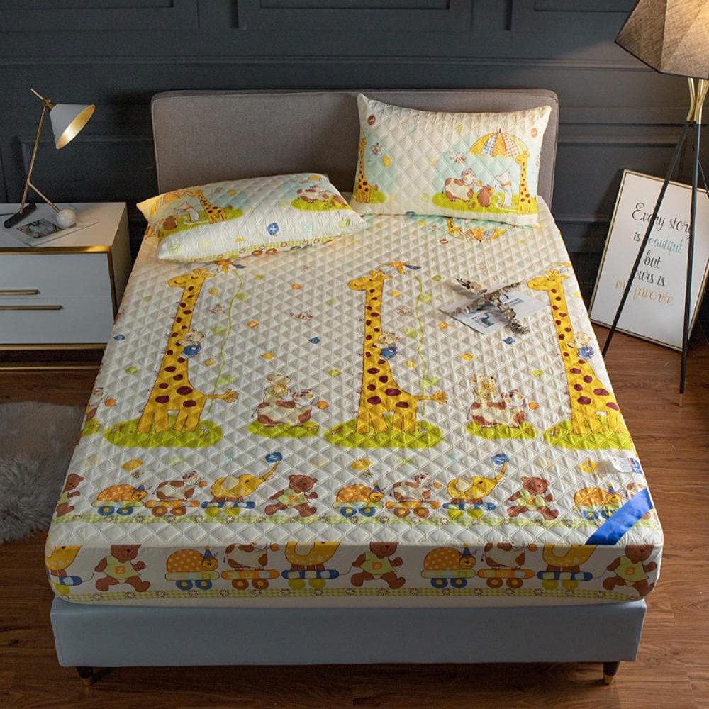 CFYCYHDZHT Bedding Fitted Sheet,Kids Waterproof Quilted Mattress Cover, Solid Color Non Slip Fitted Sheet for Boys Girls Bedroom Single Double Size Bed Yellow 150200cm+30cm