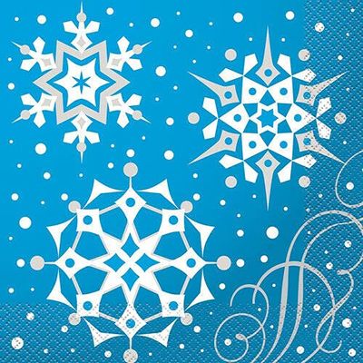 Set of 16 Individual Decoupage Paper Party Napkins Silver Snowflake Xmas Watercolor Decor Luncheon Napkin for a Birthday, Holiday, Wedding, Cocktail Party