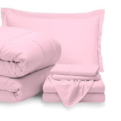 7 Piece Bed-in-A-Bag Comforter & Sheet Set 15" Deep Pocket, 100% Egyptian Cotton Super King Size, Baby Pink, Sets Include - 1Comforter, 1Flat Sheet,1Fitted Sheet, 2Pillowcase & 2Pillowsham