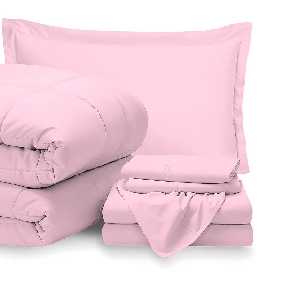 7 Piece Bed-in-A-Bag Comforter & Sheet Set 15" Deep Pocket, 100% Egyptian Cotton Super King Size, Baby Pink, Sets Include - 1Comforter, 1Flat Sheet,1Fitted Sheet, 2Pillowcase & 2Pillowsham