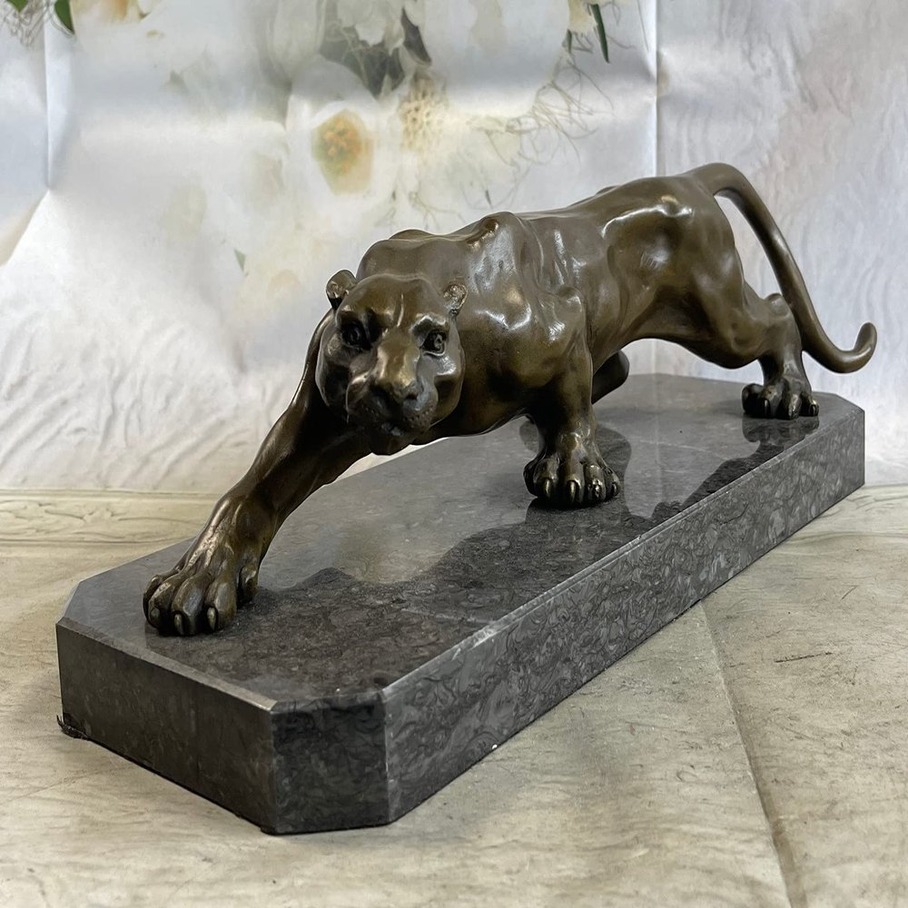 Art Deco Handcrafted Mountain Lion Bronze Wildlife Sculpture by Barye Deal