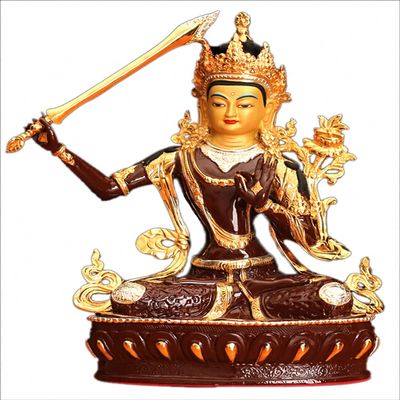 Brass Famille Rose & Gild Wisdom Buddha Wenshu Manjushri Bodhisattva Statue (24#)