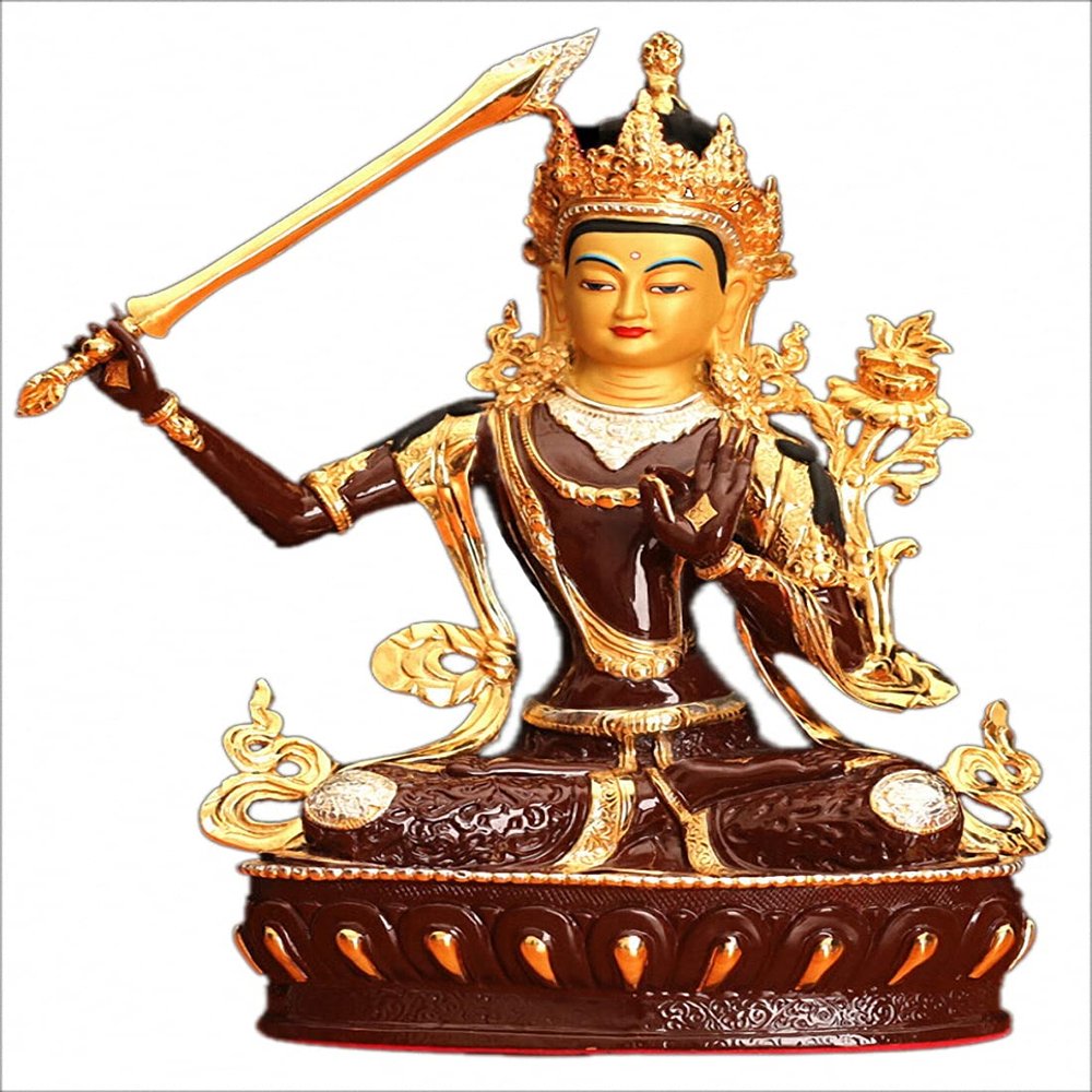 Brass Famille Rose & Gild Wisdom Buddha Wenshu Manjushri Bodhisattva Statue (24#)