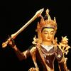 Brass Famille Rose & Gild Wisdom Buddha Wenshu Manjushri Bodhisattva Statue (24#) view 4