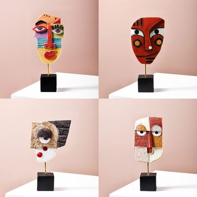 4 PCS - Handcrafted Statues Resin Abstract Sculpture for Home Decor Modern,African Art Tribal Figurines Decorations Items Accents Influencer Picks for Bookshelf,TV Stand,Living Room,Nightstand