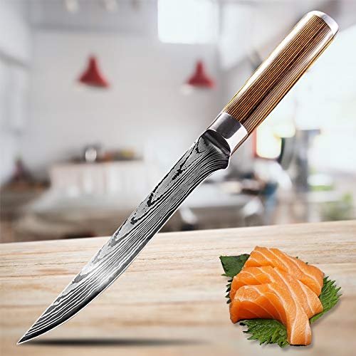 Boning Knife, Damascus Boning Knife Laser Pattern Kitchen Knife Stainless Steel Butcher Knife for Meat Bone Fruit Fish Vegetables Chef Knife BY ZZYY