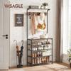 VASAGLE Hall Tree with Shoe Bench, Coat Rack Shoe Bench, 5-Tier Shoe Rack Different Heights, 5 Dual Hooks, Top Shelf, Entryway Organizer, Hallway Bedroom Dorm, Rustic Brown and Black UHSR408B01 view 3
