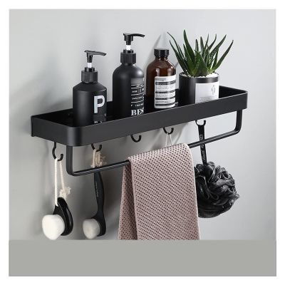 Bathroom Black Shelf With Towel Bar, Space Aluminum Corner Shelves Towel Rack with Hook Kitchen Storage Rack TMP1105 (Color : 50cm with bar hook)