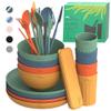 DINETHICS Wheat Straw Dinnerware Sets For 4 - Camping Plates Cups And Bowls Set - Dishwasher Microwave Safe Dishes - Alternate To Plastic Dinnerware Set - Wheat Straw Plates And Bowls Sets - RV Dishes view 1
