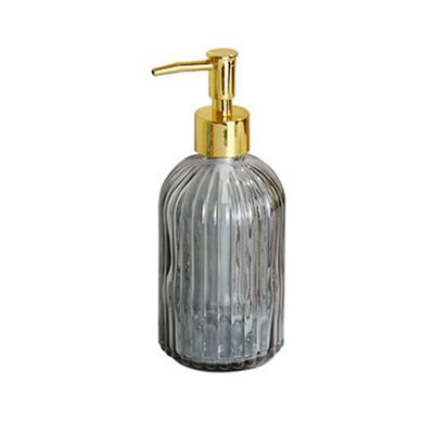 Layboo Concise Vertical Stripe Ceramic Hand Soap Dispenser, Decorative Liquid Soap & Lotion Dispenser Hand Soap Dispenser, for Kitchen or Bathroom Countertops 400ML (Grey)