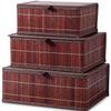 Honygebia Bamboo Decorative Storage Boxes - Set of 3 Woven Lined Storage Basket with Lids, Retro Brown Wicker Lidded Baskets for Home Kitchen Shelf Organizer Decor view 1