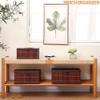 Honygebia Bamboo Decorative Storage Boxes - Set of 3 Woven Lined Storage Basket with Lids, Retro Brown Wicker Lidded Baskets for Home Kitchen Shelf Organizer Decor view 4