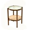 SH-tables Coffee Table, Nordic Sofa Side Table, (Glass+Rubber Wood) Rattan Round Table/Bedside Table/Telephone Table, for Living Room Balcony Bedroom view 1