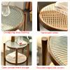 SH-tables Coffee Table, Nordic Sofa Side Table, (Glass+Rubber Wood) Rattan Round Table/Bedside Table/Telephone Table, for Living Room Balcony Bedroom view 3