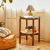 SH-tables Coffee Table, Nordic Sofa Side Table, (Glass+Rubber Wood) Rattan Round Table/Bedside Table/Telephone Table, for Living Room Balcony Bedroom view 4