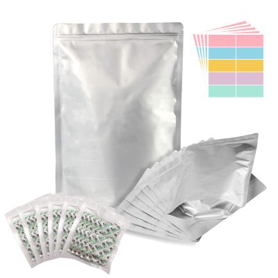 50pcs 1 Gallon Mylar Bags for Food Storage with Oxygen Absorbers 400CC (6 Packs of 10pcs) and Labels, 10 Mil 10"x14" Zipper Pouches Resealable and Heat Sealable for Long Term Food Storage (50 Bags)