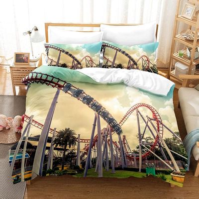 QSJSQTN Duvet Cover Set Full Size White Roller Coaster Bedding 3 Pieces Set with Zipper Closure, Soft Microfiber Comforter Cover Full 80 inches x90 inches with 2 Pillow Case 20 inches x26 inches