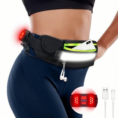 Hopedone Running Light, 230Wide-Angle 1000Lumens Night Waliking Light on Running Waist Belt Rechargeable Runners Safety Lights with Adjustable Large Pocket Fanny Packet for Runners Jogging (Black)