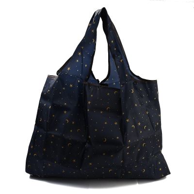 BEEFLYING 3 Pcs Foldable Large Nylon Grocery Bags Reusable Waterproof Shopping Tote Bags Moon Pattern with Pouch and Bag Handle