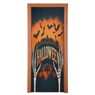 Qilmy Halloween Door Cover,Happy Halloween Hand Skeleton Door Covers Decoration of House Living Room Door Corridor Door Parties Shopping Mall Window 36x98in