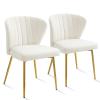 ANOUR Modern Dining Chairs, Velvet Accent Living Room Chairs, Set of 2, Upholstered Side Chair with Golden Metal Legs for Dining Room Kitchen Vanity Patio (White, 2 Pack) view 1