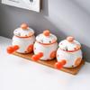Storage Jars Spice Containers Set with Lids Ceramic Seasoning Box Spice Container Dustproof Spice Bottle with Spoon Cover Restaurant Seasoning Box Very Suitable for Kitchen Countertops 3 Pieces Condim view 1