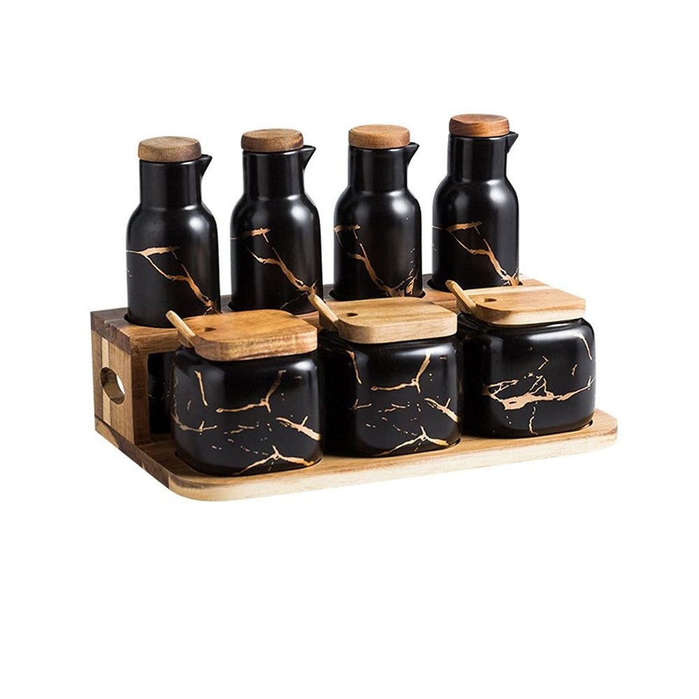 Storage Jars Spice Containers Set with Lids Ceramic Seasoning Box Seasoning Bottle Kitchen Seasoning Container Dust-proof Seasoning Jar with Lid Very Suitable for Home Use 7 Pieces Condiment Jar Spice