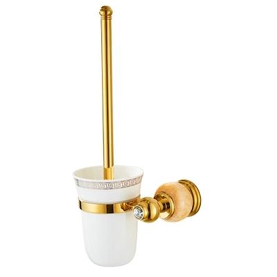 YRHH Toilet Brushes and Toilet Brush Holder Set Natural Marble Copper Antique Gold Plated Toilet Brush Holder Toilet Restroom Supplies