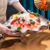 AIZYR ABS Resin Sashimi Sushi Serving Tray Plate Platter Dish Home Kitchen Food Fruit Tray for Wedding Birthday Party Self-Service Dining,Brown view 2