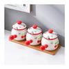 Storage Jars Spice Containers Set with Lids Ceramic Seasoning Box Spice Container Dustproof Spice Bottle with Spoon Cover Restaurant Seasoning Box Very Suitable for Kitchen Countertops 3 Pieces Condim view 1