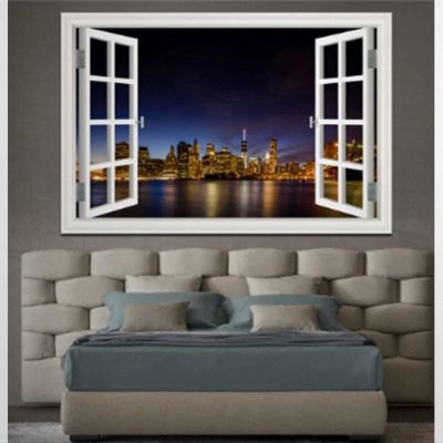 City View Series Self Adhesive Peel And Stick Vinyl Window View Wall Stickers Mural Smashed Wall Art Removable Poster Vinyl decals For Bedroom Living Room Playroom Nursery Office Shop,32'' aq428