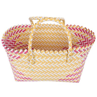 Cabilock - Woven Storage Basket with Handle Rattan Shopping Tote Bag Grocery Bag Food Fruit Sundries Basket for Home Outdoor