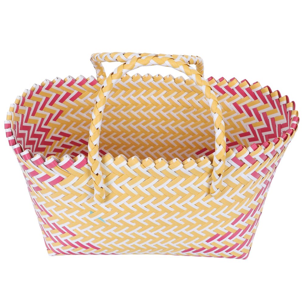 Cabilock - Woven Storage Basket with Handle Rattan Shopping Tote Bag Grocery Bag Food Fruit Sundries Basket for Home Outdoor