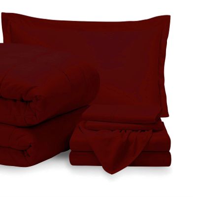 7 Piece Bed-in-A-Bag Comforter & Sheet Set 24" Deep Pocket, 100% Egyptian Cotton Super King Size, Burgundy, Sets Include - 1Comforter, 1Flat Sheet,1Fitted Sheet, 2Pillowcase & 2Pillowsham
