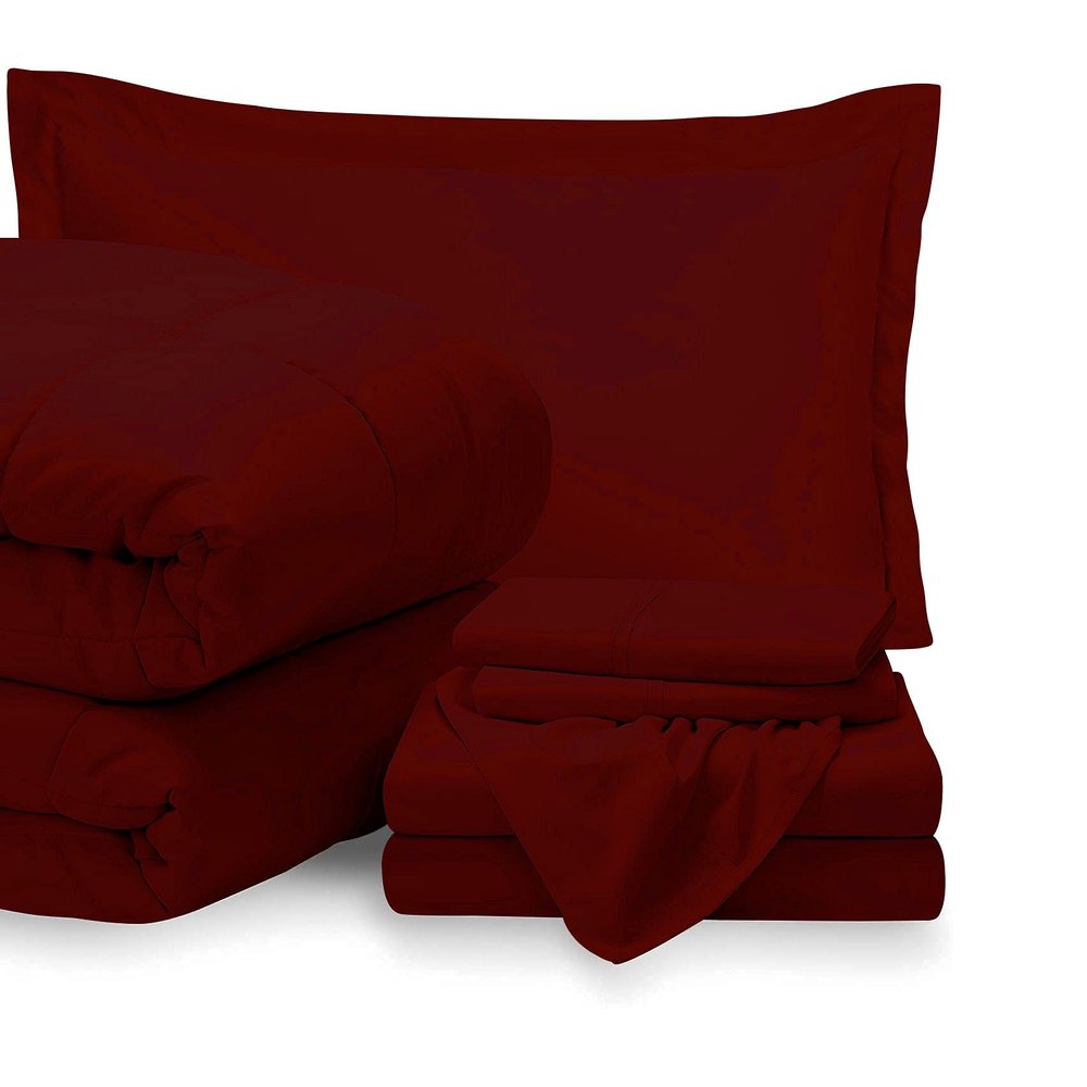 7 Piece Bed-in-A-Bag Comforter & Sheet Set 24" Deep Pocket, 100% Egyptian Cotton Super King Size, Burgundy, Sets Include - 1Comforter, 1Flat Sheet,1Fitted Sheet, 2Pillowcase & 2Pillowsham
