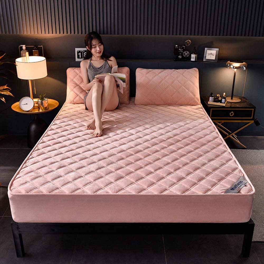 CFYCYHDZHT Extra Soft Sheets,Winter Thick Quilted Flannel Bed Sheet, Guest Room Holiday Home Non Slip Warm Mattress pad Single Double King Size Bed Pink 200cmx220cm